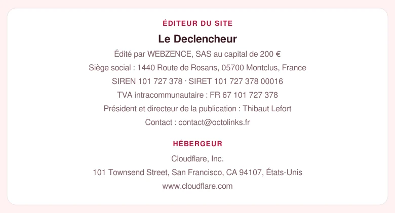 Coordonnées légales de l&rsquo;éditeur et de l&rsquo;hébergeur du site