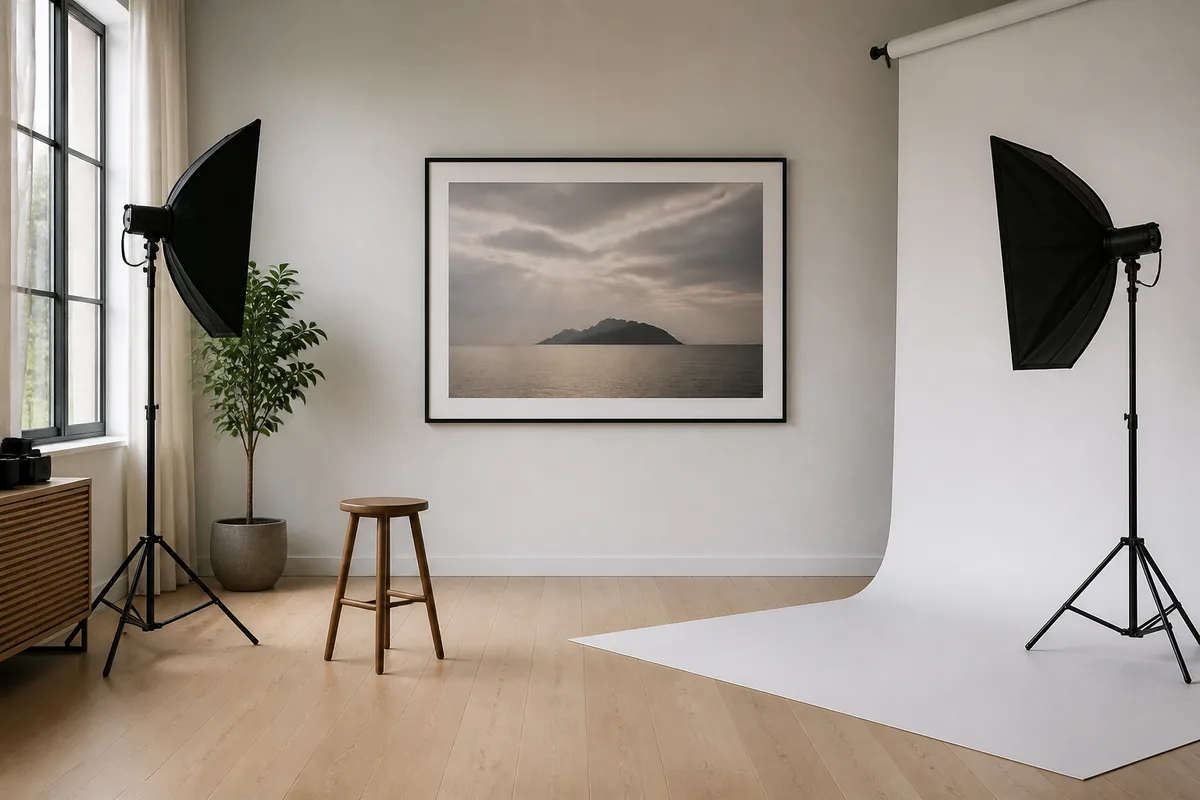 Tirage photo grand format encadré accroché dans un intérieur contemporain