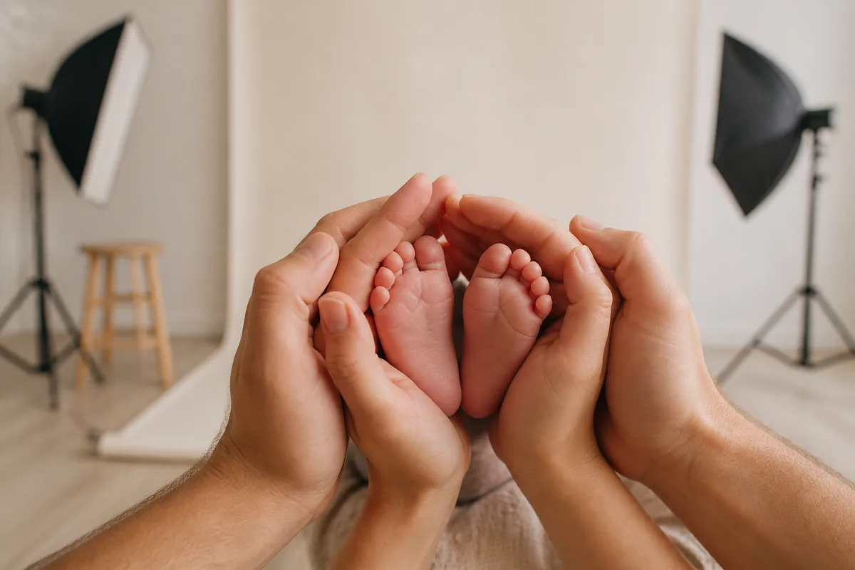 Mains de parents entourant les pieds d un nourrisson dans une lumière douce