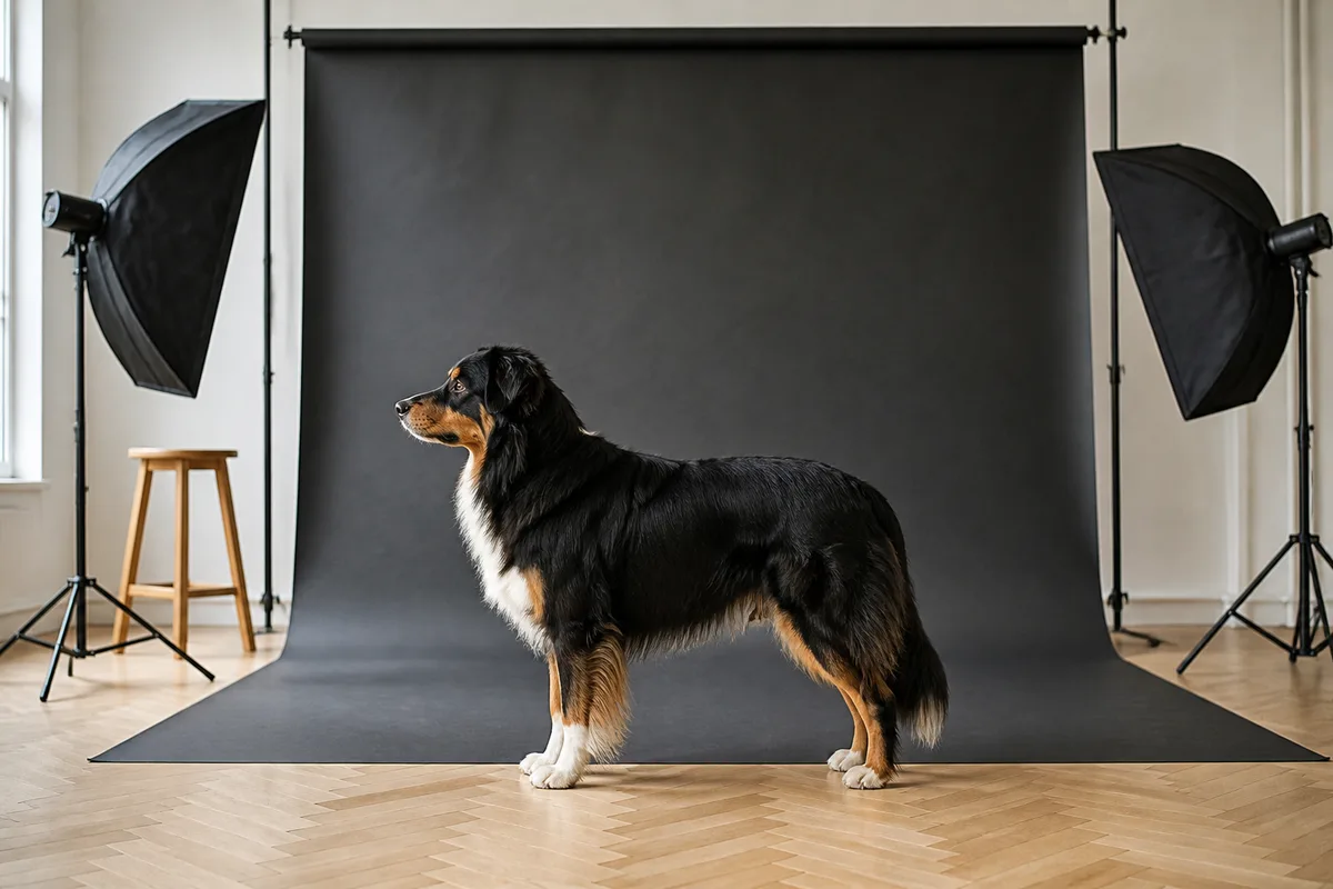 Portrait artistique d un chien de profil sur fond sombre en studio