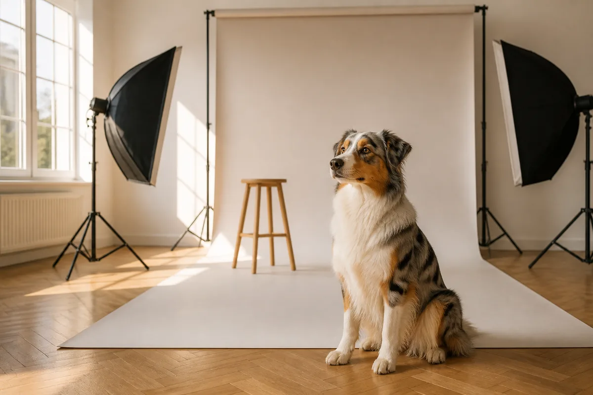 Chien attentif photographié en extérieur dans une lumière de fin de journée